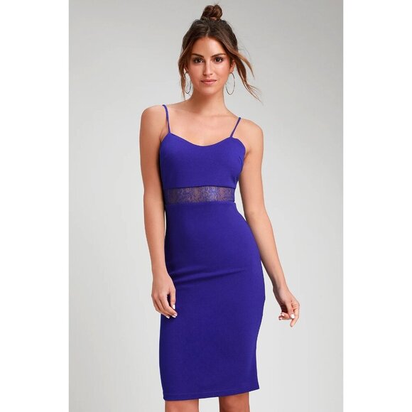 Lulus Dresses & Skirts - Lulus Sexy Blue Dress Limo Ride Lace Bodycon Cobalt Sheath Women's L